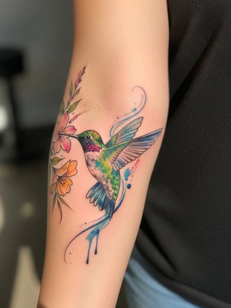 fine line hummingbird tattoo